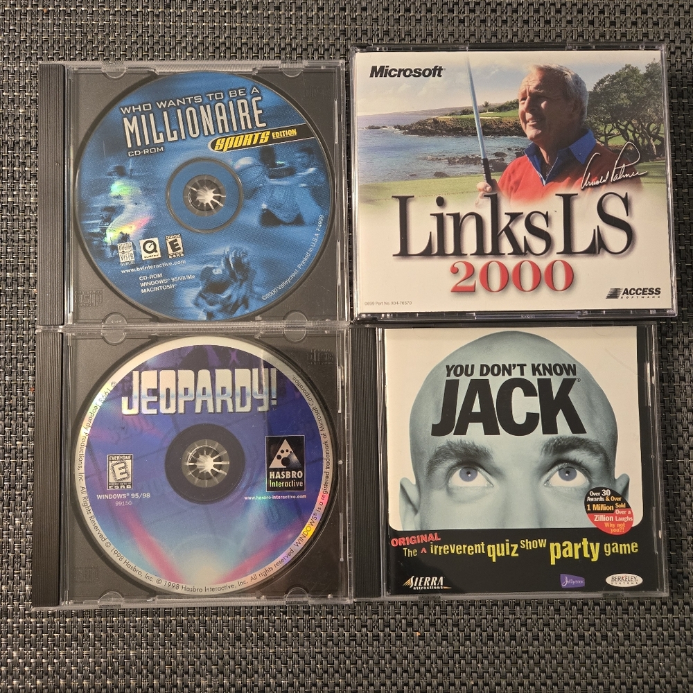 Pc Game Lot Of 4 Jeopardy, Links, You Don't Know Jack, Wants To Be A Millionaire